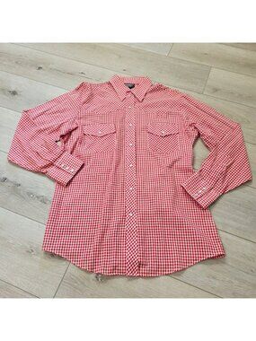 Womens Timber Ridge Long Sleeve Pearl Snap Button Gingham Red White Sz M Western